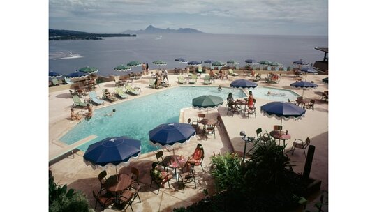  Photographing the hotel pool was always a priority for the deZangers. Here's the Tahara'a InterContinental pool, with its incredible views. When needed, Wilma would step in as a model -- and she did so here. She's one of the people around the pool in this shot.