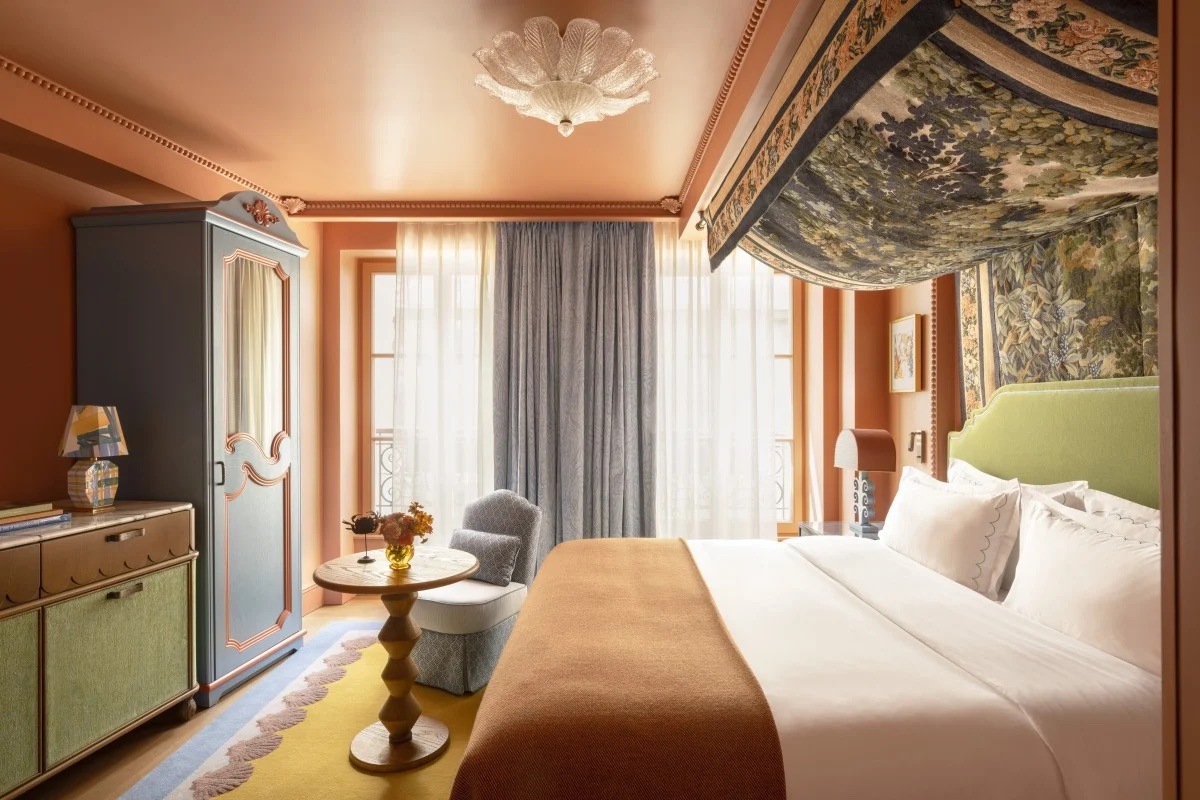REVIEW - Le Grand Mazarin is the Marais, Paris’ new eccentric boutique hotel: the colourful, characterful property is covered in patterns and art, with influences from Wes Anderson’s The Grand Budapest Hotel